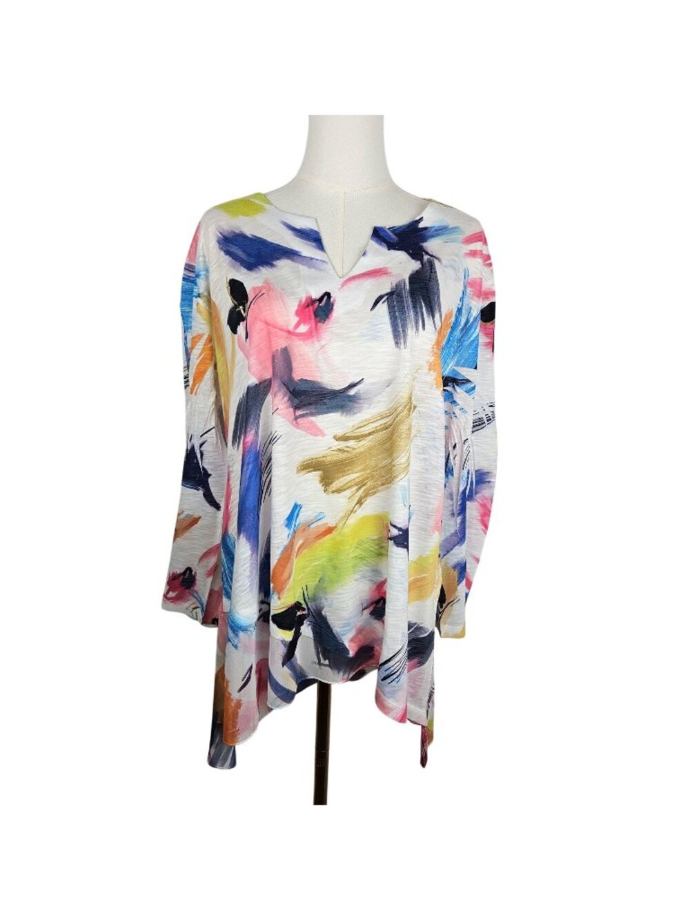 Jess &‎ Jane Chiffon Top XL Abstract Print V-Neck